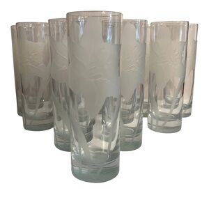 Vintage Etched Lily High Ball Glasses- Set of 12